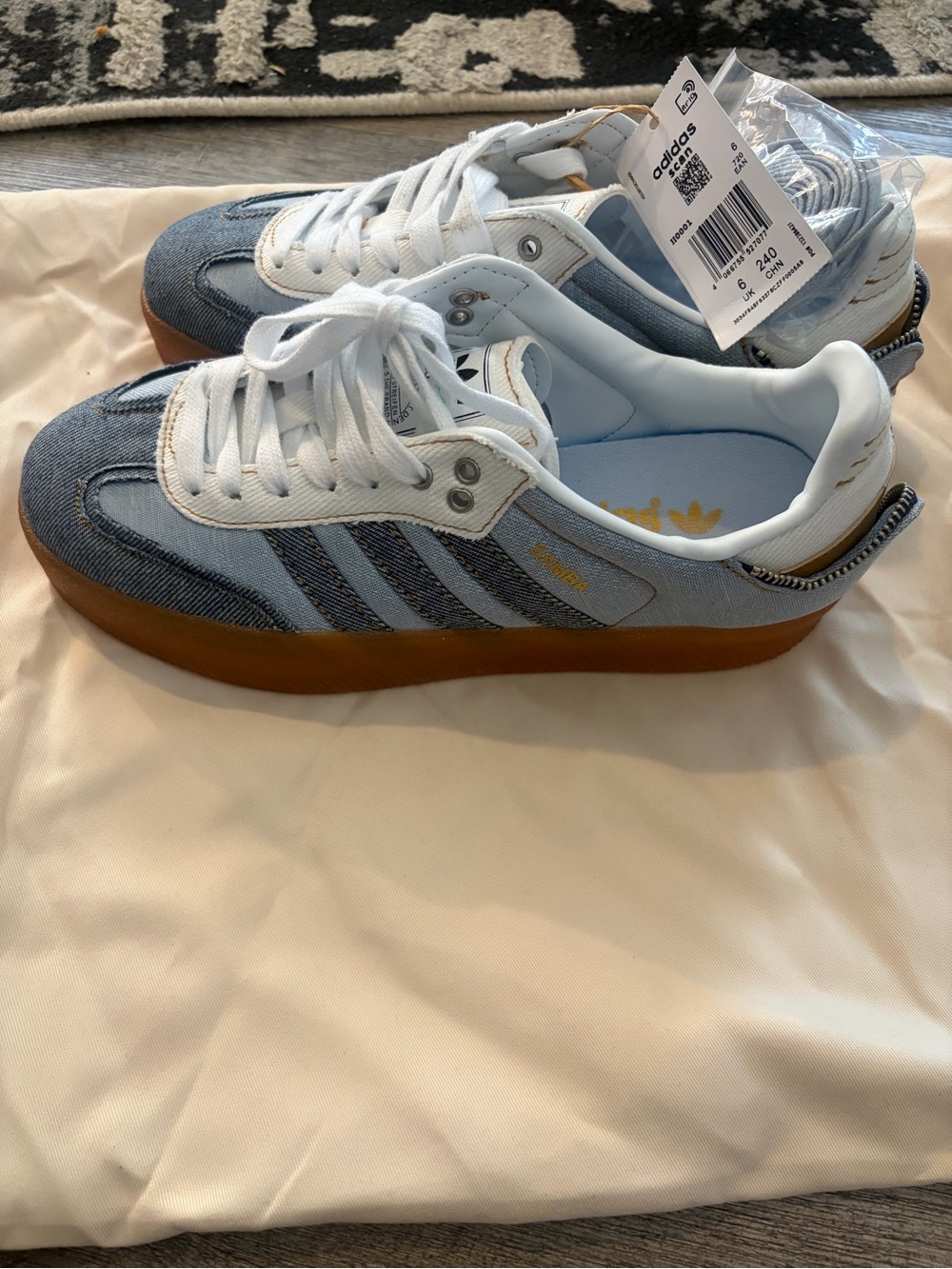 adidas Denim Low-Top Sneakers in Blue & Brown - Picture 2 of 5